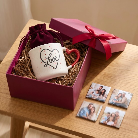 Gepersonaliseerd Moederdag Cadeaupakket: Luxe Koffiemok & 4 Foto Magneten