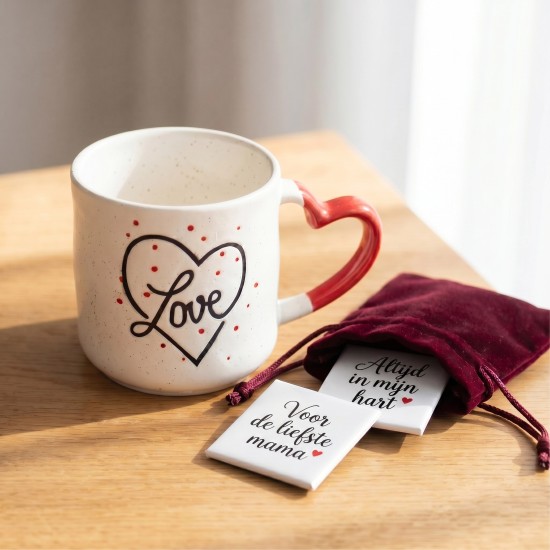 Gepersonaliseerd Moederdag Cadeaupakket: Luxe Koffiemok & 4 Tekstmagneten