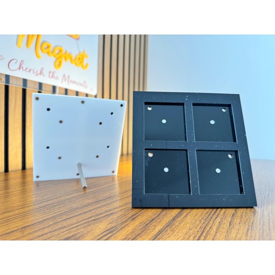 Acrylic Magnet Gallery – Premium Magneetbord met Staander & Magnetische Bevestiging 4 Gird vierkant